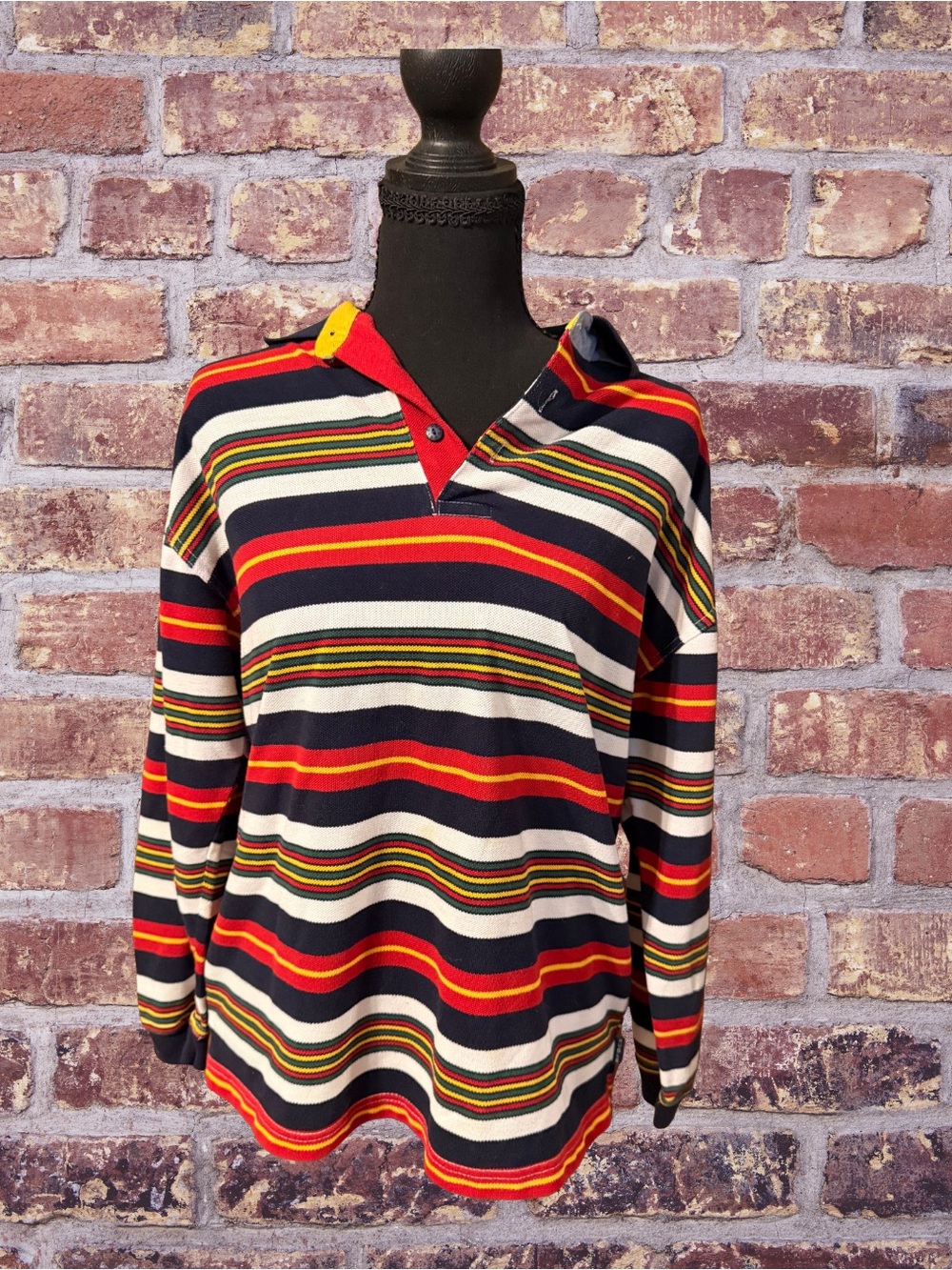 90’s Striped Collared Men's/Boy’s Sweater in Navy, Red, Cream.
